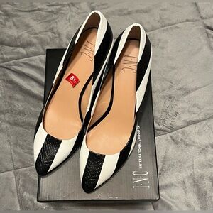 INC International Concepts Black and White Pointed Toe Heels